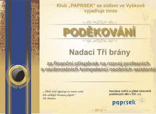 Poděkování Nadaci Tři brány